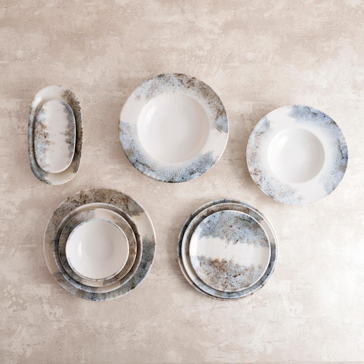 Bidasoa Set de 6 platos hondos Polaris Hydrozero de porcelana 23 cm | Azul, Porcelana, formato redondo, acabado brillo, 23 cm, 6 piezas, apilable, apto para microondas