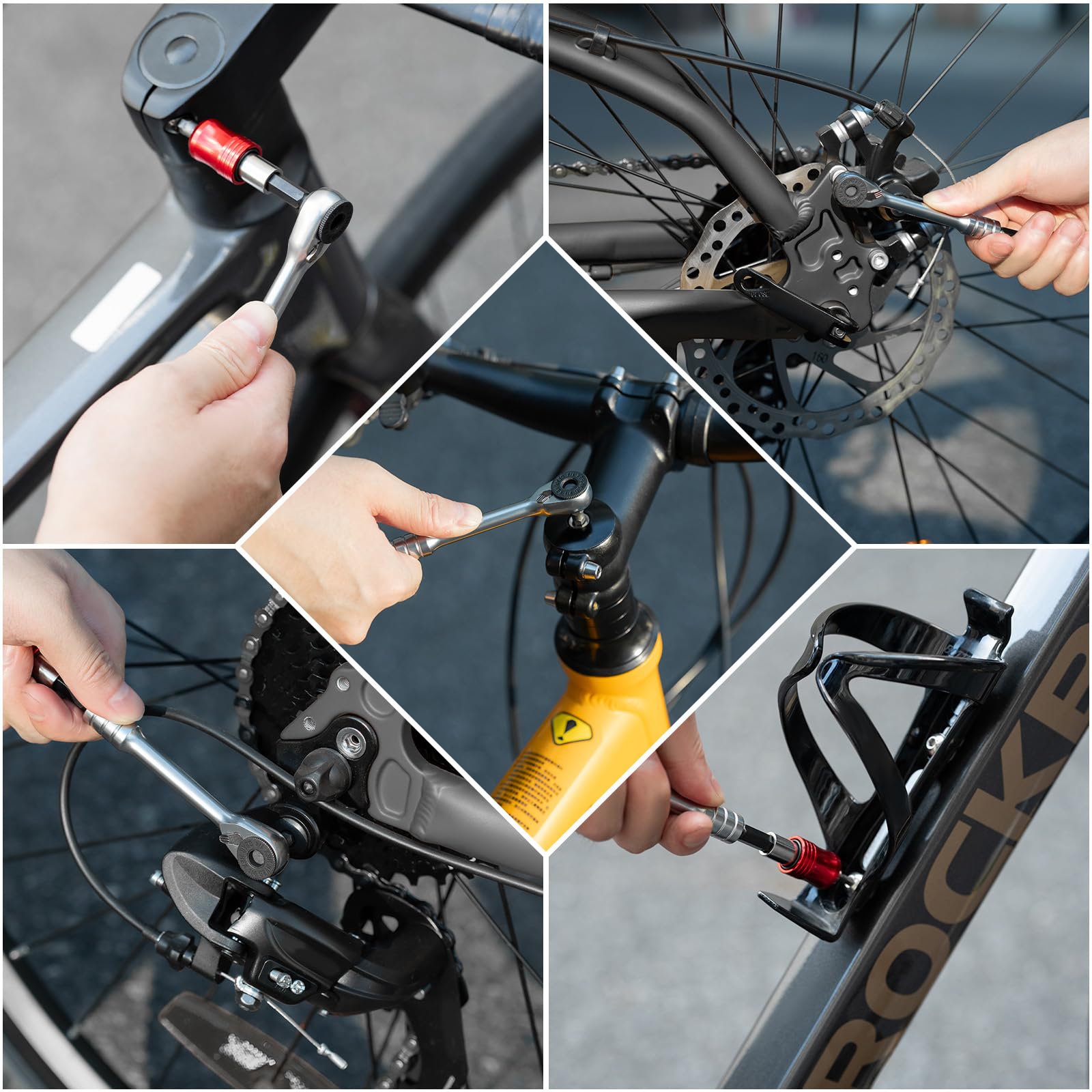 ROCKBROS 10-in-1 Fahrrad-Multitool mit Ratsche und Reifenhebern, Kompakt & Leicht, Reparaturwerkzeug für Rennrad, MTB und Unterwegs