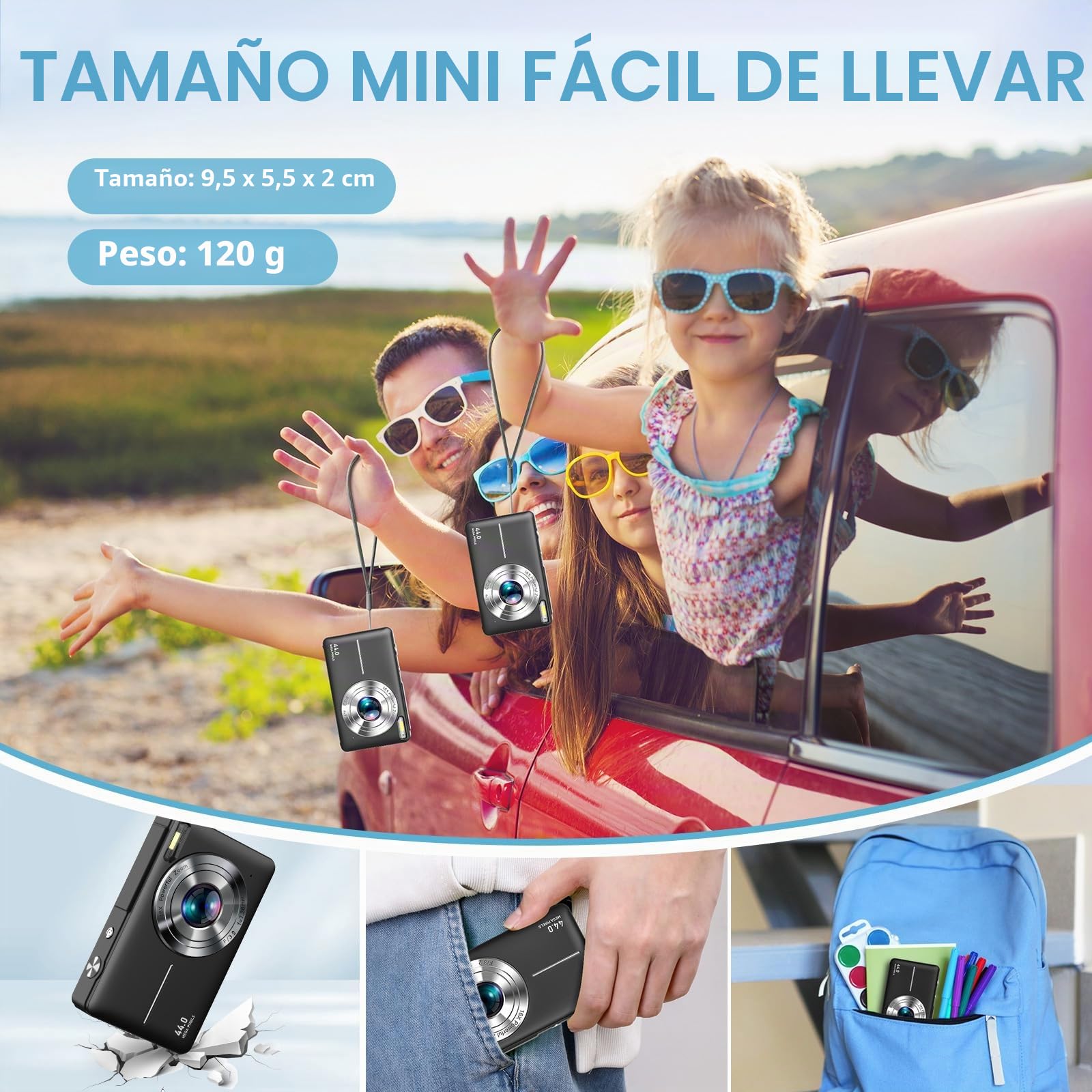 Cámara de Fotos Digital 1080P 44 MP cámara de Fotos con Zoom Digital de 16 x cámara compacta portátil Vlogging cámara Digital para niños Adolescentes Principiantes
