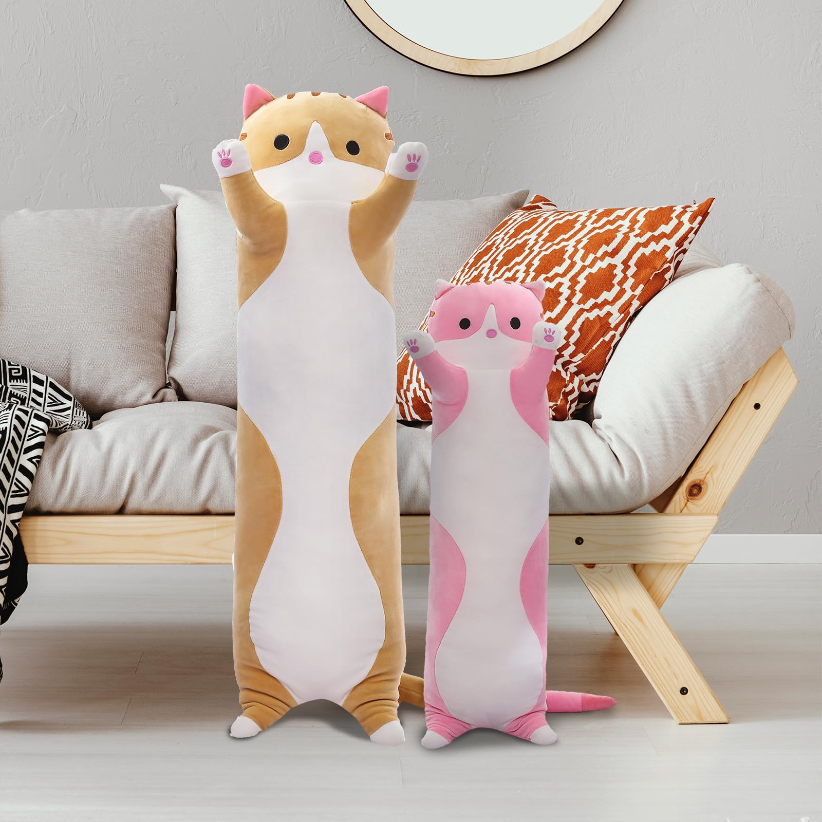 2 Pcs Long Cat Plush Pillow Cute Cat Body Pillow Cat Stuffed Animals Soft Plushies Kawaii Stuffed Kitten