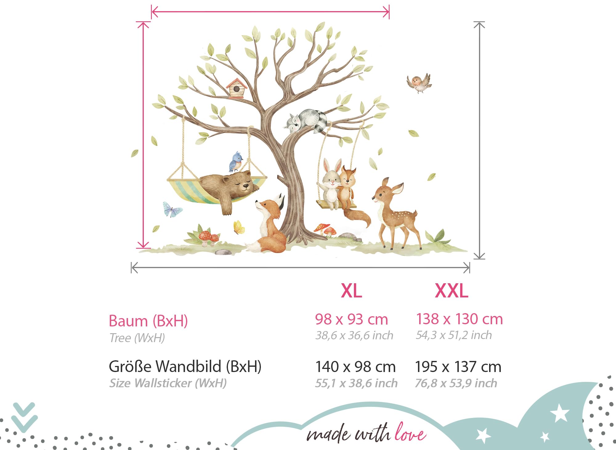 Little Deco DL5073 XXL tatuaż ścienny zwierzęta leśne niedźwiedź lis