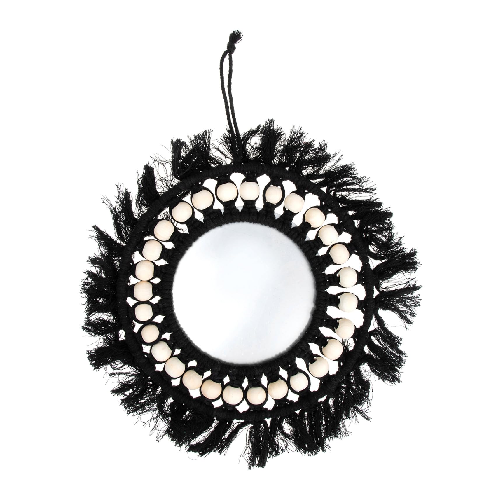 Miroir macramé noir déco bohème élégant pour chambre et entrée
