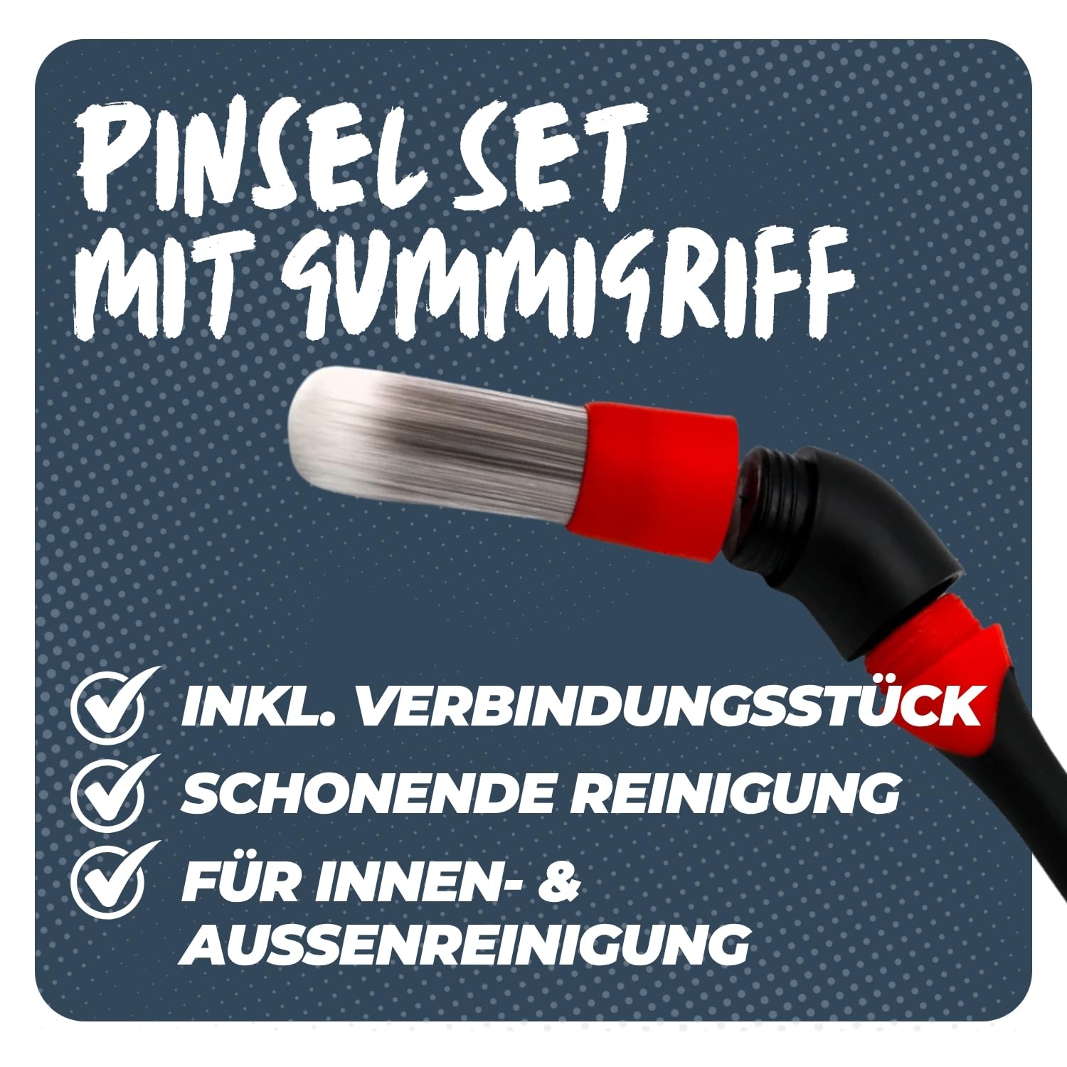 Detailing Pinsel Set mit Gummigriff 3-teilig - für Innenraum, Felgen & Außenbereich - ultraweiche & robuste Borsten - präzise Autopflege