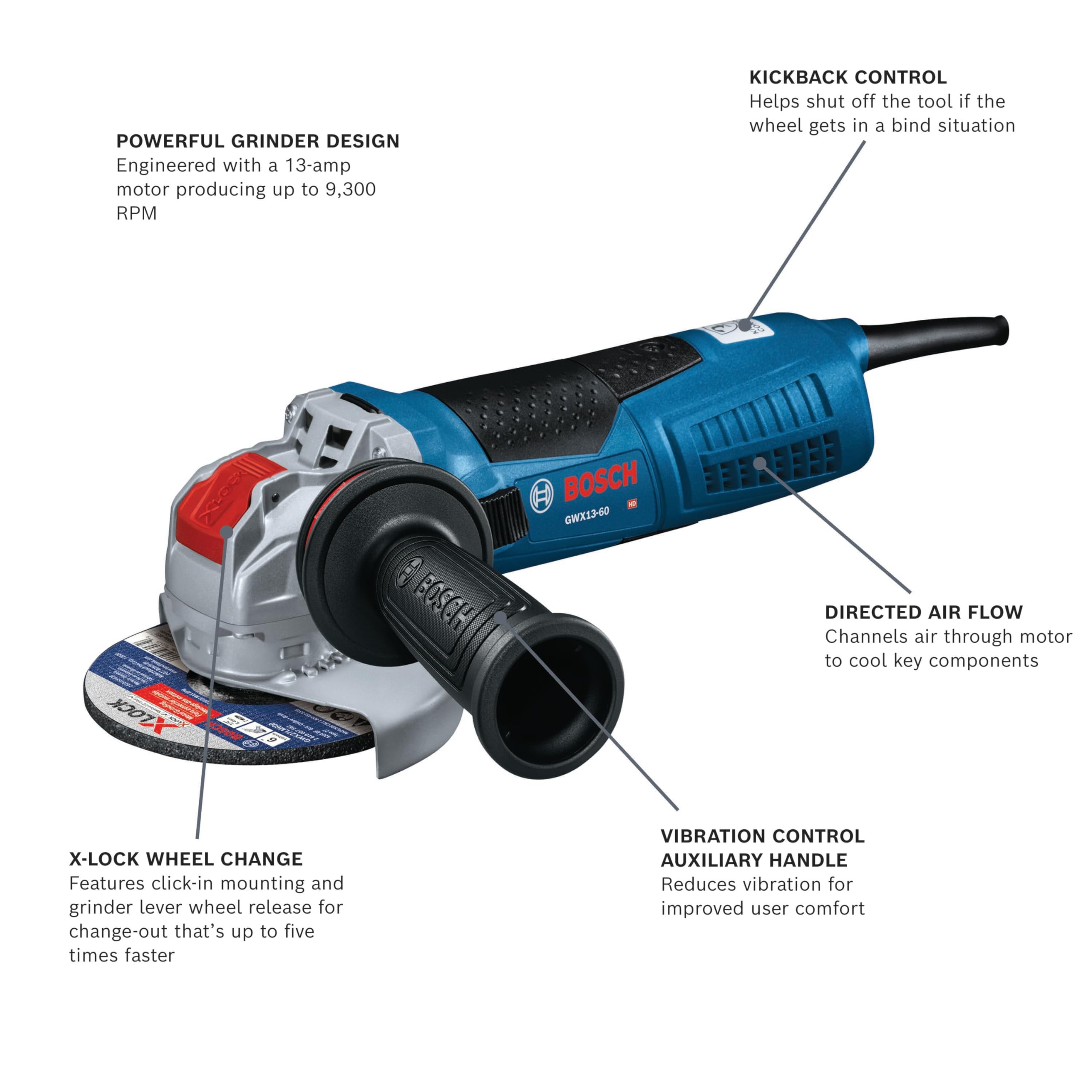 BOSCH TOURING 190 ランプセット H3 100W Bosch GWX13-60 6 In. X-LOCK Angle Grinder with Side Switch