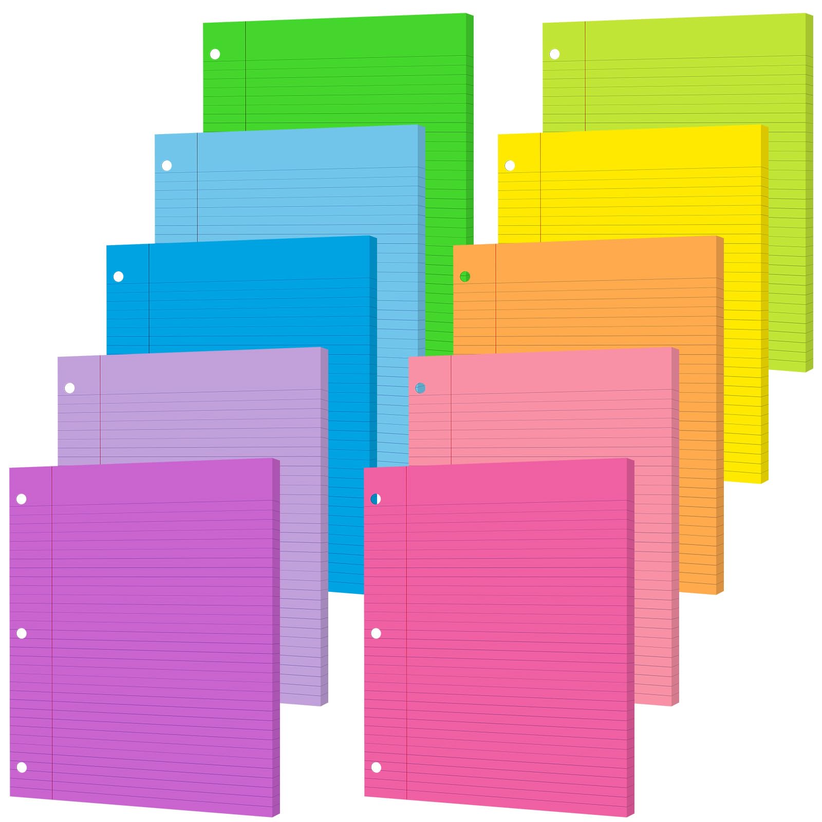 100 Sheets Loose Leaf Binder Paper, 8" x 10.5" Colored College Ruled Paper