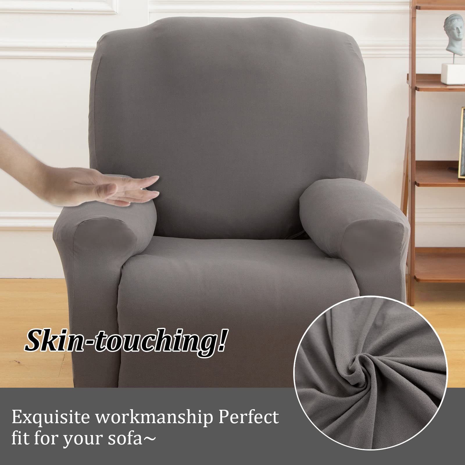 Jaotto Copripoltrona Relax Reclinabile,Fodere Copripoltrona 1 Posto Universale,Moderne Copripoltrona Relax Reclinabile con Tasche Lavabile,Coperture per Divano da Massaggio,Grigio