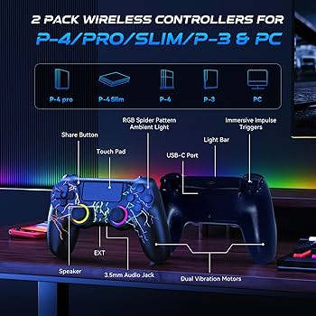 Amazon.com: GamingBoy 2 Pack Wireless Controller for PS4