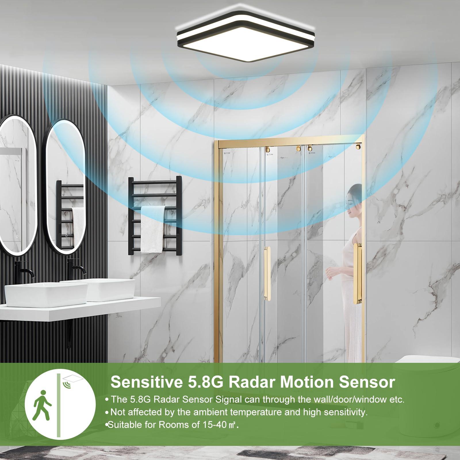 LEZOE IP65 Imperméable Plafonnier LED avec Capteur de Mouvement, 24W/30W 4500lm 150(Lm/W) Etanchard 3000K/4000K/6500K Idéal pour salle de bain, garage, escaliers, couloir, balcon 26x26cm Gris