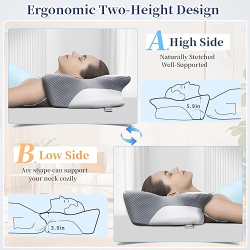 Miniatura 2 de Almohada cervical para aliviar el dolor de cuello, almohadas ergonómicas de contorno lateral para adultos, almohadas refrescantes de espuma