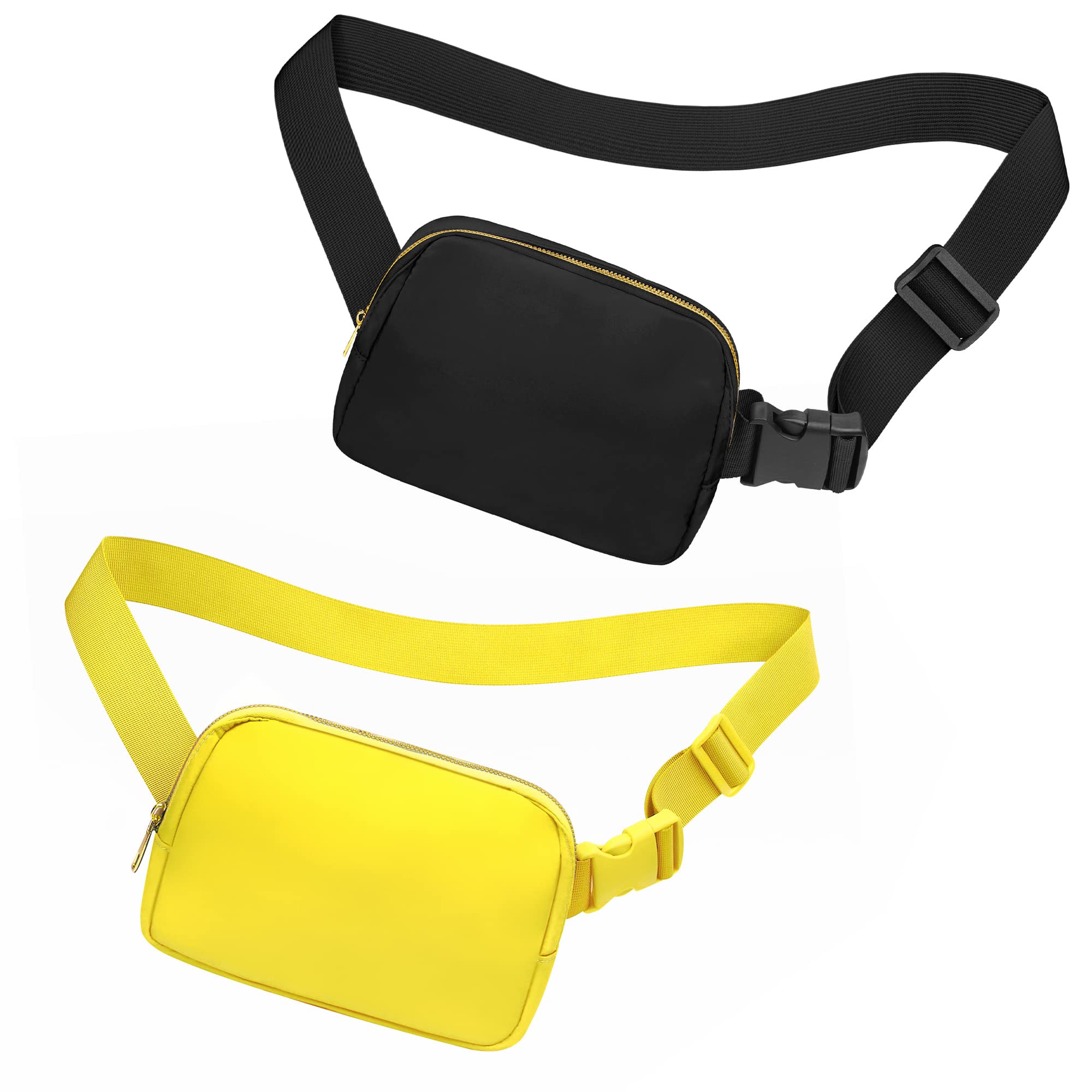 Riñonera cruzada para mujeres y hombres, riñonera para senderismo, riñonera con correa ajustable, riñonera para correr, entrenamiento, deportes, viajes, negro+amarillo, [IN], Riñonera de dos