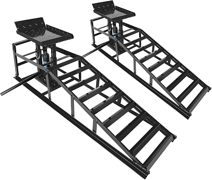 2 Pack Heavy Duty Steel Car Lift Ramp 5T Adjustable 9.8-15 Inch Height | Low Profile Car Lift Service Ramps Truck Trailer Garage 5T 11050lbs,Hydraulic Vehicle Ramp-Black