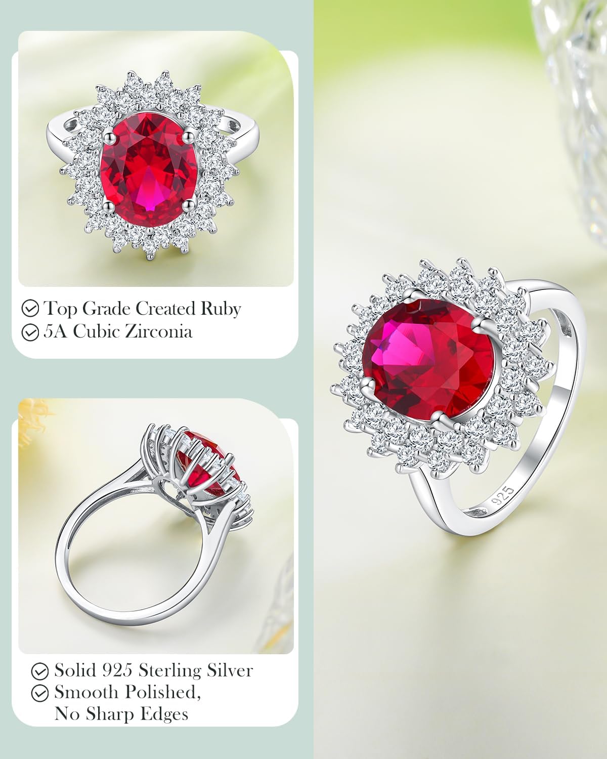925 Silver Oval Cut Created Gemstone Statement Engagement Ring for Women