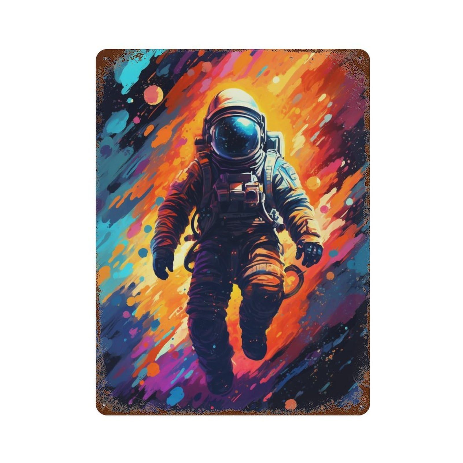 Cosmic Astronaut Adventure-1 Vintage Metal Tin Sign 15.7"x11.8", Ideal for Basement, Hobby Room And Garage Decor