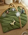 Blissful Diary Baby Play Gym & Activity Mat, Oversize Leaf Shaped Baby Play Mat w 6 Detachable Toys, Tummy Time Mat Promote Motor Skills & Sensory Development Mat