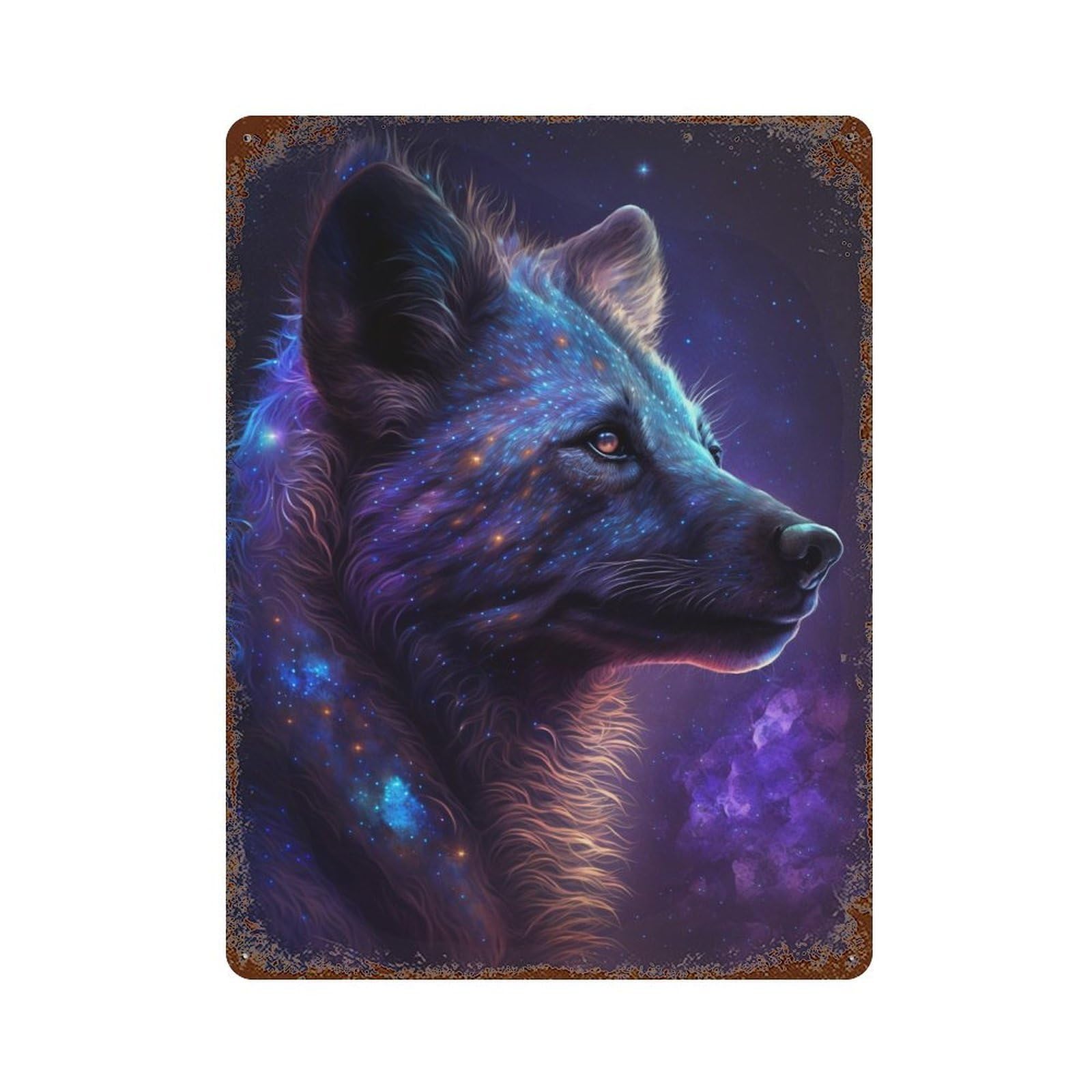 Cosmic Wolf Portrait-29 15.7"x11.8" Vintage Rust Metal Sign, Novelty Wall Decor for Living Room, Hallway And Home Decor