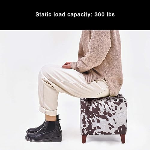 Miniatura 20 de Asense Reposapiés otomano tapizado de tela de lino con patas de madera, azul Azul,marrón (Cow Brown),Gris