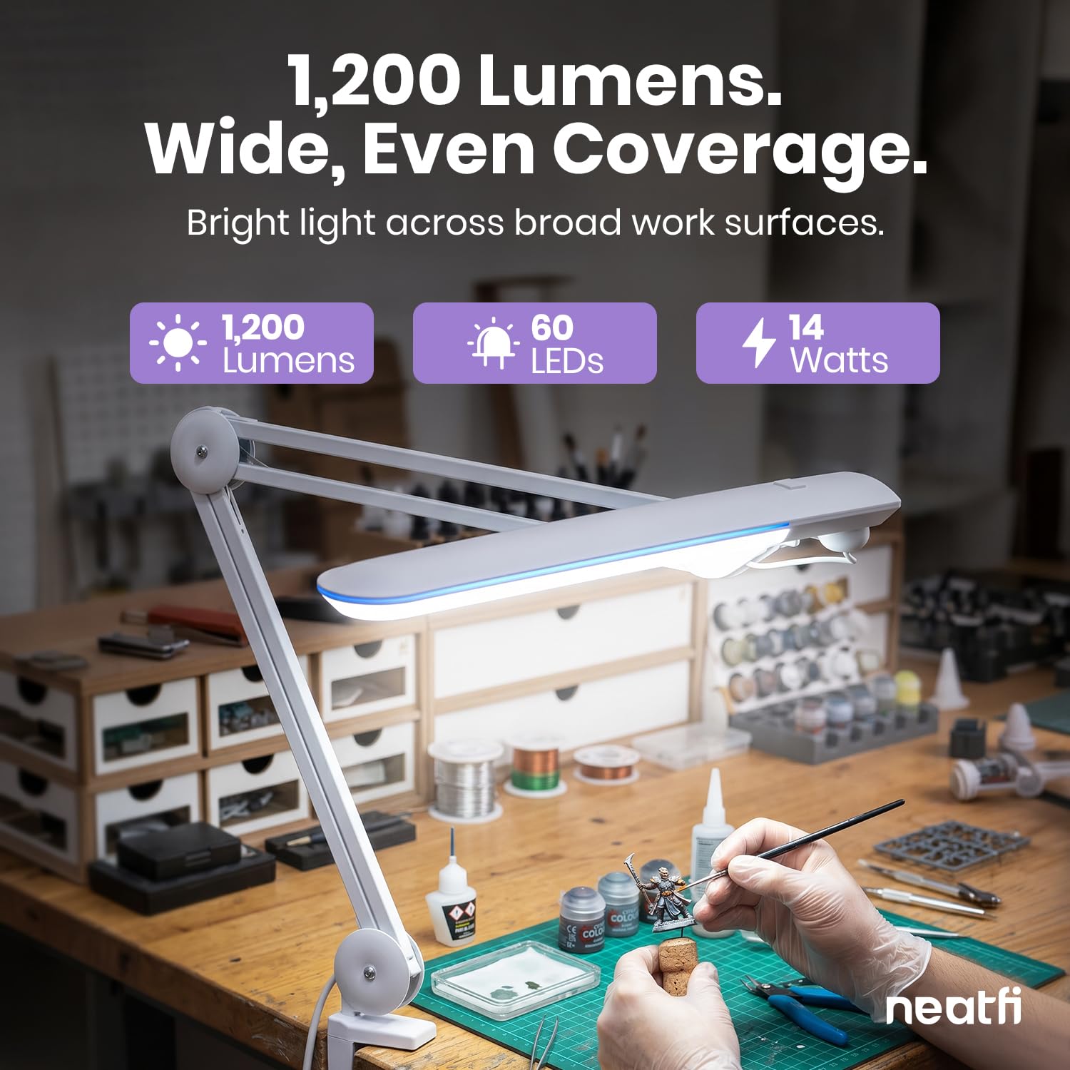 Neatfi Pro Lampada LED da Lavoro, 1.200 Lumen, CRI 95, CCT (Bianco)