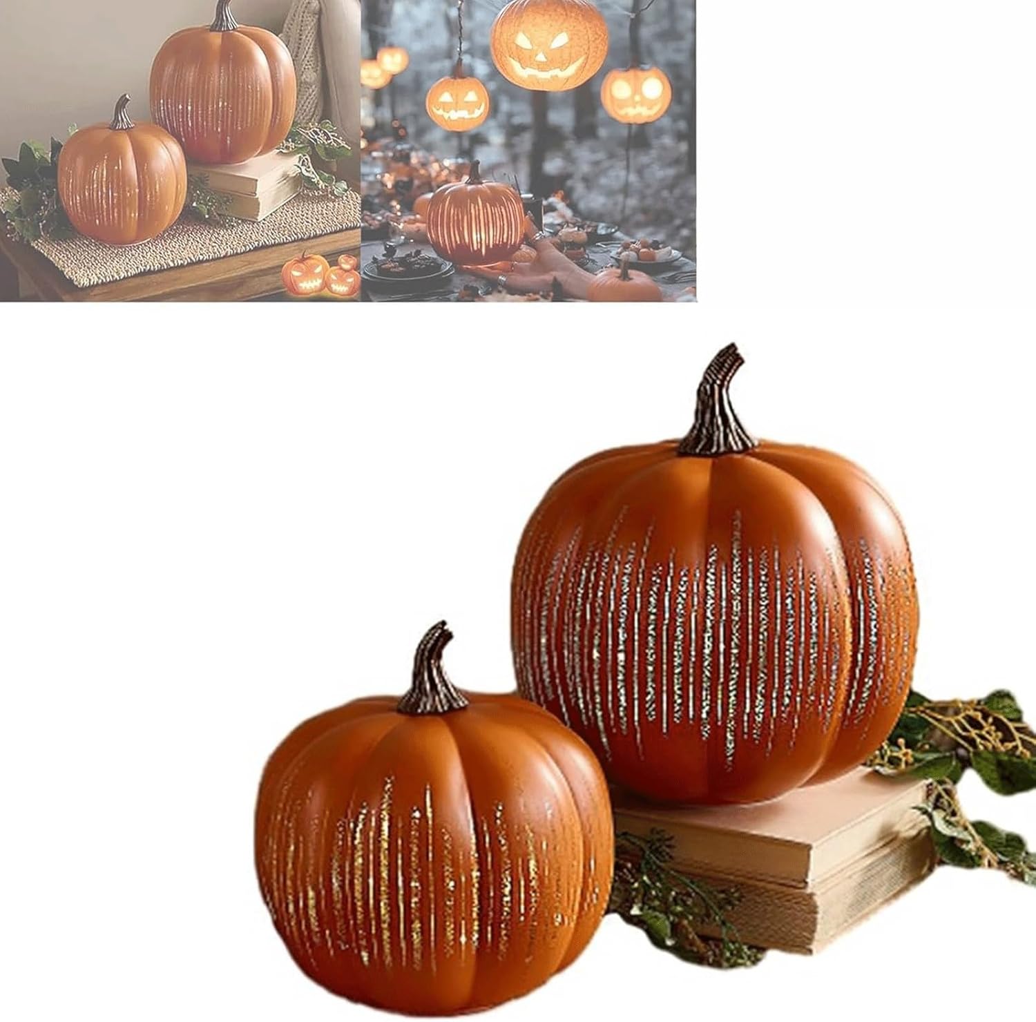Starry Night Pumpkin LED Light Set Precious Sparkling LED Pumpkin - 2-Piece Halloween Glowing Pumpkin Decoration(Orange)