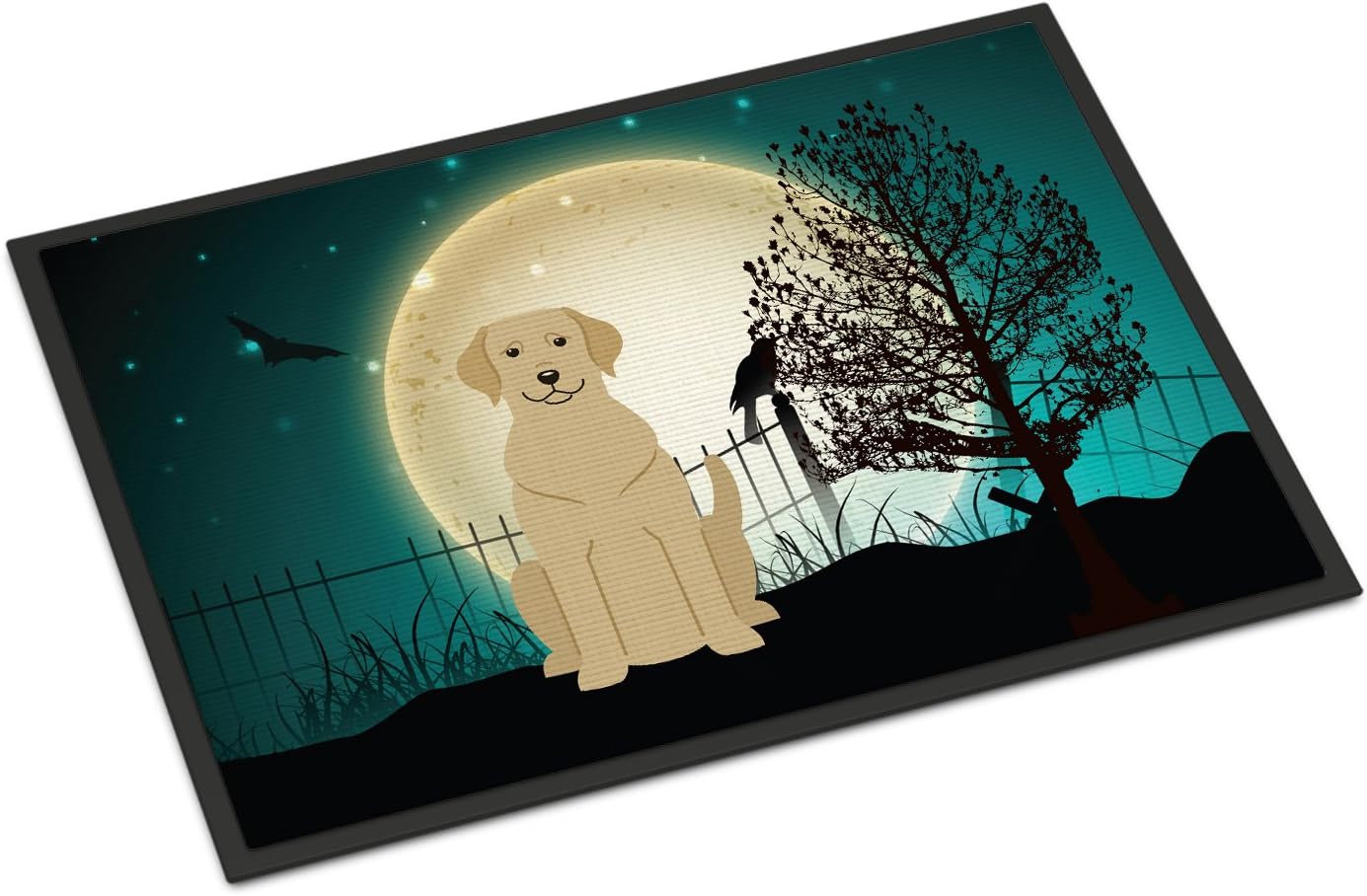 Caroline's Treasures BB2245MAT Halloween Scary Yellow Labrador Doormat 18x27 Front Door Mat Indoor Outdoor Rugs for Entryway, Non Slip Washable Low Pile, 18H X 27W