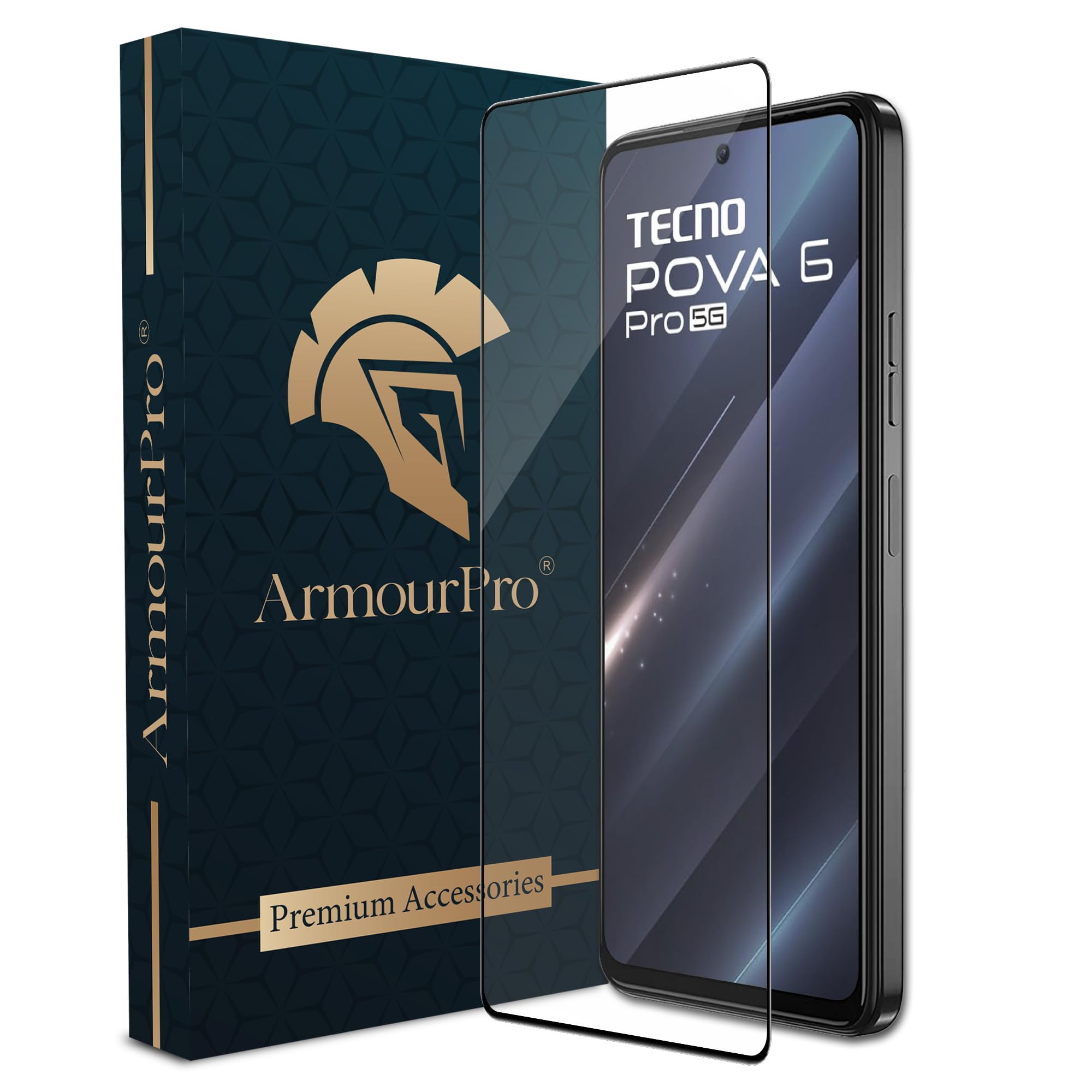 ArmourPro Military Grade Gorilla Tempered Glass Screen Protector Compatible For Tecno Pova 6 Neo (6.78 Inch) With Easy Installation Kit| Edge To Edge Coverage |Black