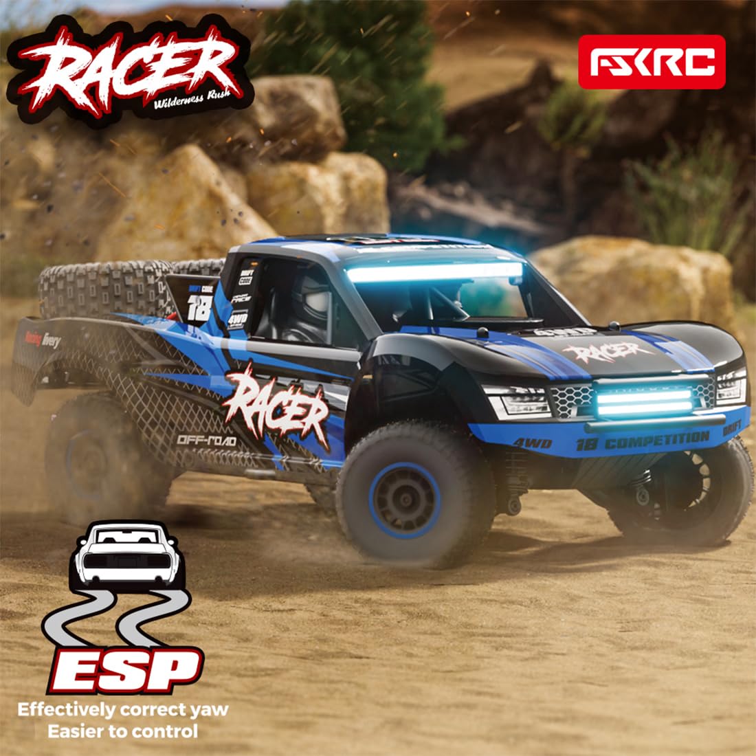 RD12 1/12 RC Drift Car 4WD 2,4GHz mit Gyro, Vollproportionales Ferngesteuertes Auto, 30KM/H High Speed, LED-Lichter, Wiederaufladbarer RC Rennwagen für Erwachsene Blau