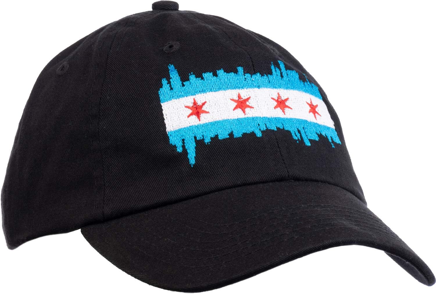 Ann Arbor T-shirt Co. Chicago City Flag Skyline | Chi Pride Baseball Hat Men Women 312 Dad Black Cap
