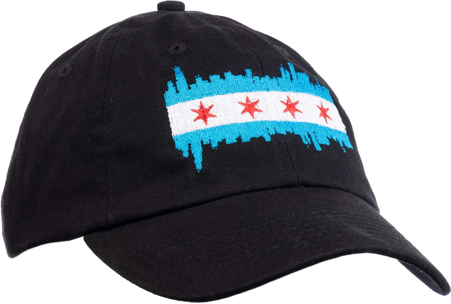 Chicago City Flag Skyline | Chi Pride Baseball Hat Men Women 312 Dad Black Cap