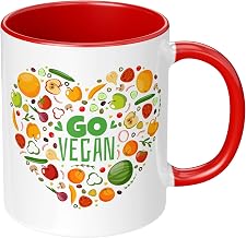 Papayana Go Vegan Tasse en céramique imprimée des deux côtés 325 ml rouge