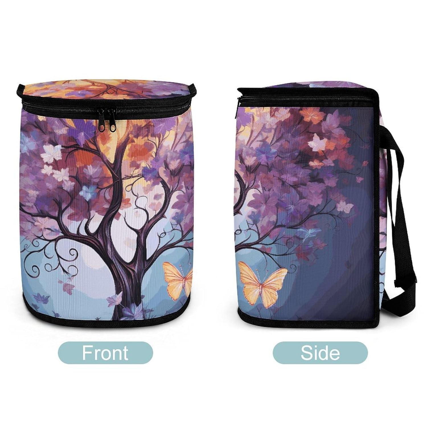 Hanging Car Trash Bag Flower Butterfly Tree Printed Car Garbage Storage Bag Leakproof Car Trash Can Portable Garbage Storage Bags