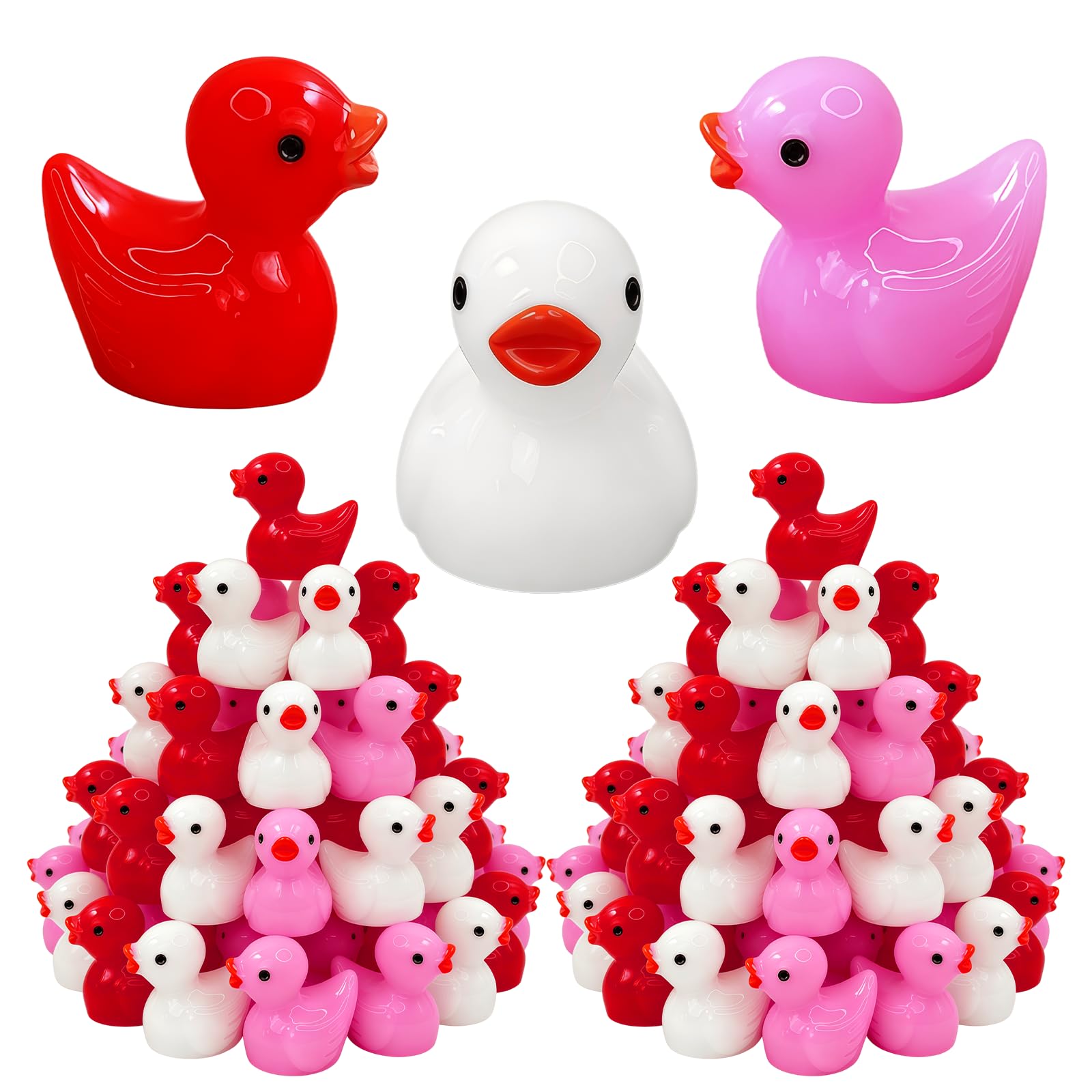RmKbe 120pcs Valentines Mini Resin Ducks Miniature Fairy Garden Ducks Colorful Mini Duck Ornament Valentine's Day Decoration for Home Dollhouse Landscapes