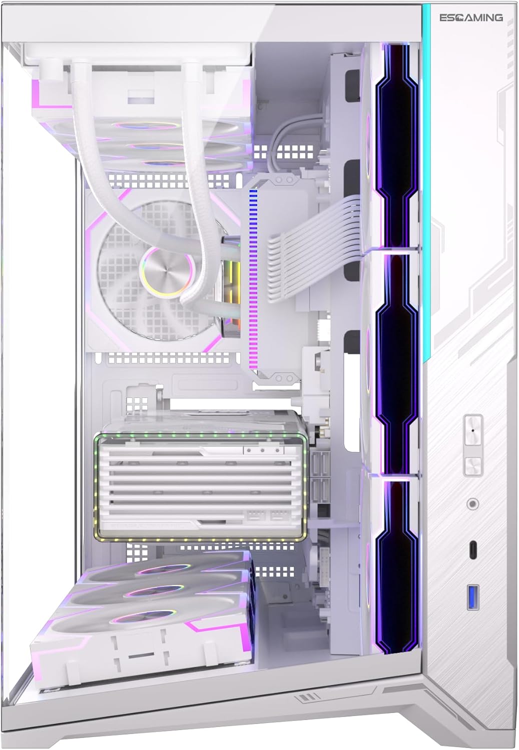 ESGAMING ZEROMAX ATX PC Case Mid-Tower Airflow Gaming Computer Case | 8° Slanted Base |Tempered Glass Panoramic View | Fully Ventilated | White-No Fan