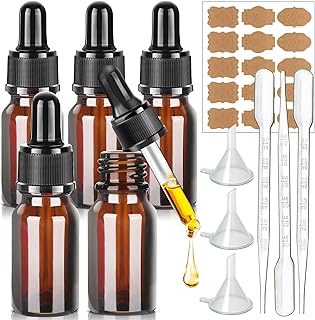 Teenitor Dropper Bottles 5PCS Amber Dropper Bottle with Funnels & Transfer Pipettes, Glass Tincture Bottles With Dropper 10ml Essential Oils Bottle (0.34 ounces)