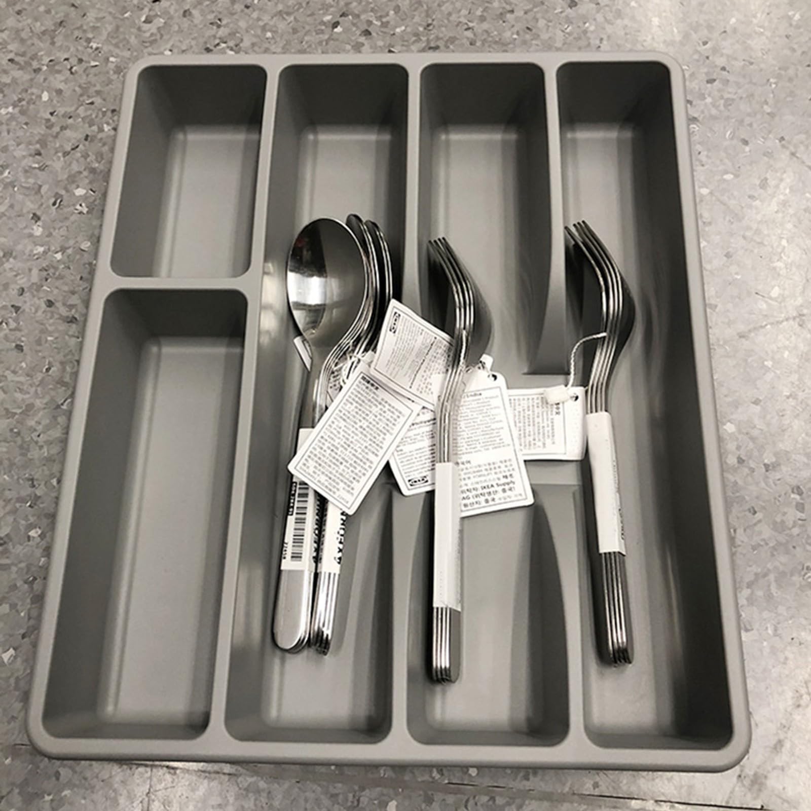Cajón de cubiertos expandible, soporte grande de plástico ajustable para utensilios de cocina, bandejas de cubiertos para tenedor, cuchara, almacenamiento de cuchillos (gris, talla única)