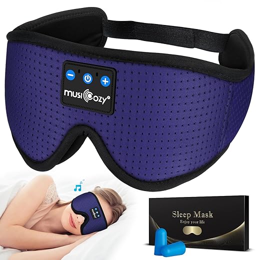 MUSICOZY Sleep Headphones Breathable Bluetooth Headband 3D Sleeping Headphones, Wireless Music Eye Mask Sleep Earbuds for Side Sleeper Women Men Office Air Travel Cool Tech Gadgets Unique Gifts