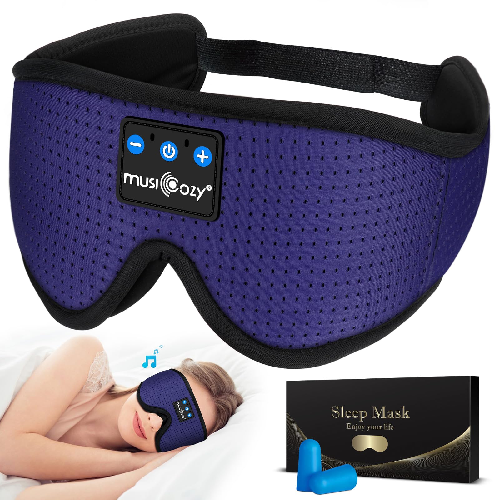 MUSICOZY Sleep Headphones Breathable Bluetooth Headband 3D Sleeping Headphones, Wireless Music Eye Mask Sleep Earbuds for Side Sleeper Women Men Office Air Travel Cool Tech Gadgets Unique Gifts