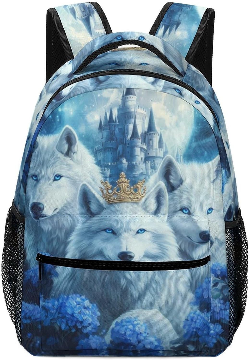 Wolf King Flower Laptop Backpack Lightweight Travel Daypack Shoulder Bag for Men Women