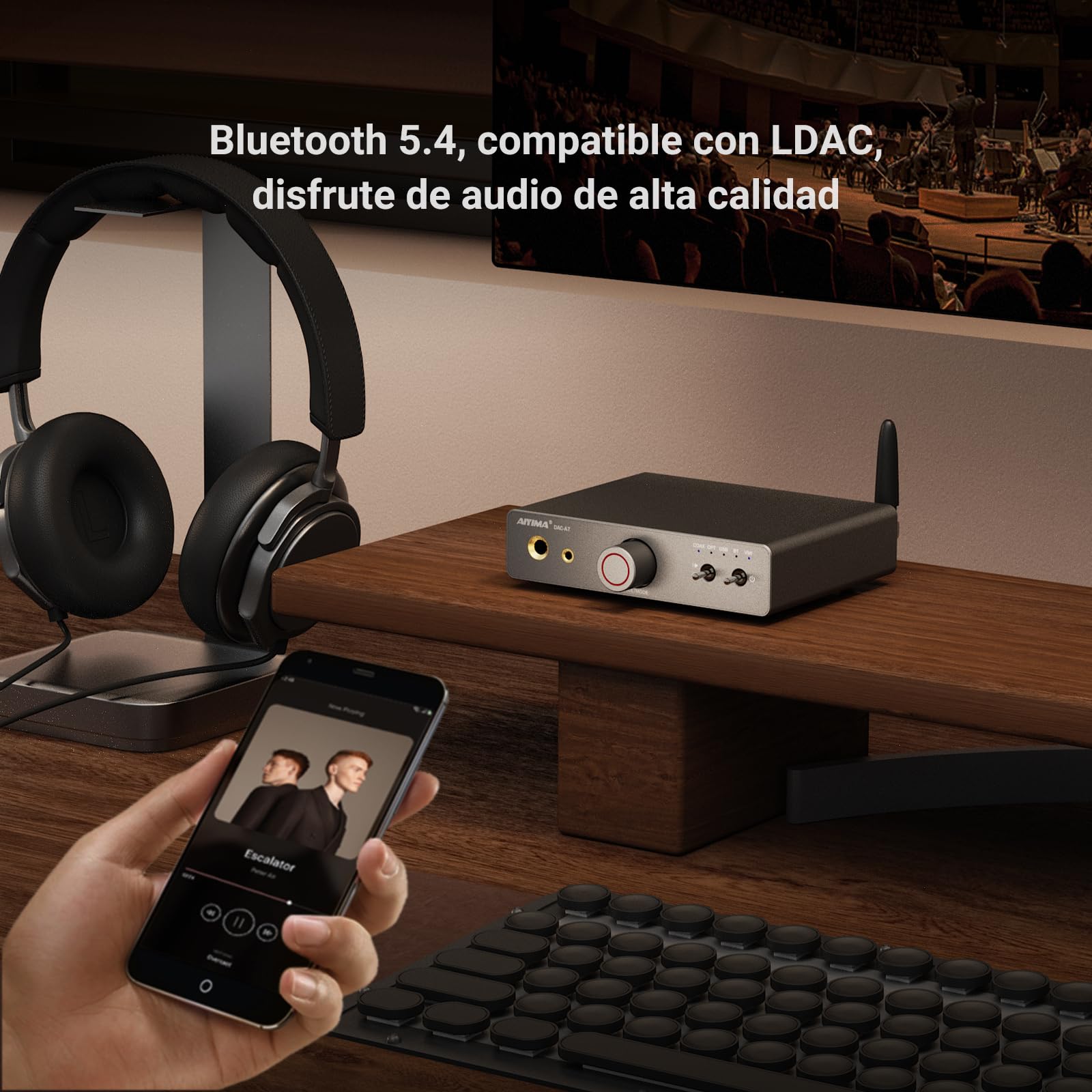 AIYIMA DAC A7 Amplificador de auriculares con decodificación Bluetooth 5.4 HiFi Salida dual para auriculares de 3,5mm +6,35 mm Convertidor DAC DA con ES9038Q2M, entrada USB/óptica/coaxial/BT