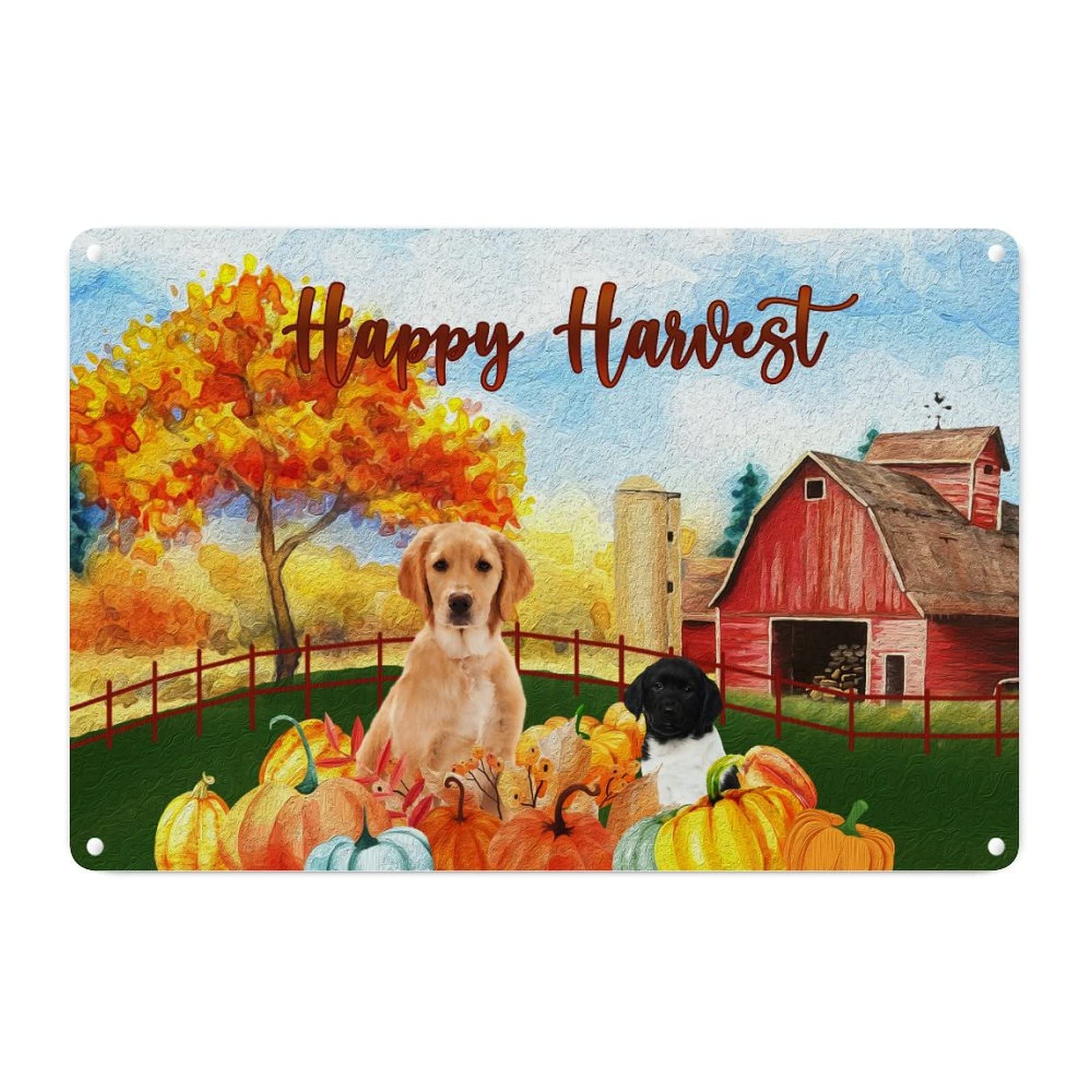 Plaque Happy Harvest déco vintage en aluminium durable, impression haute définition 30x45 cm