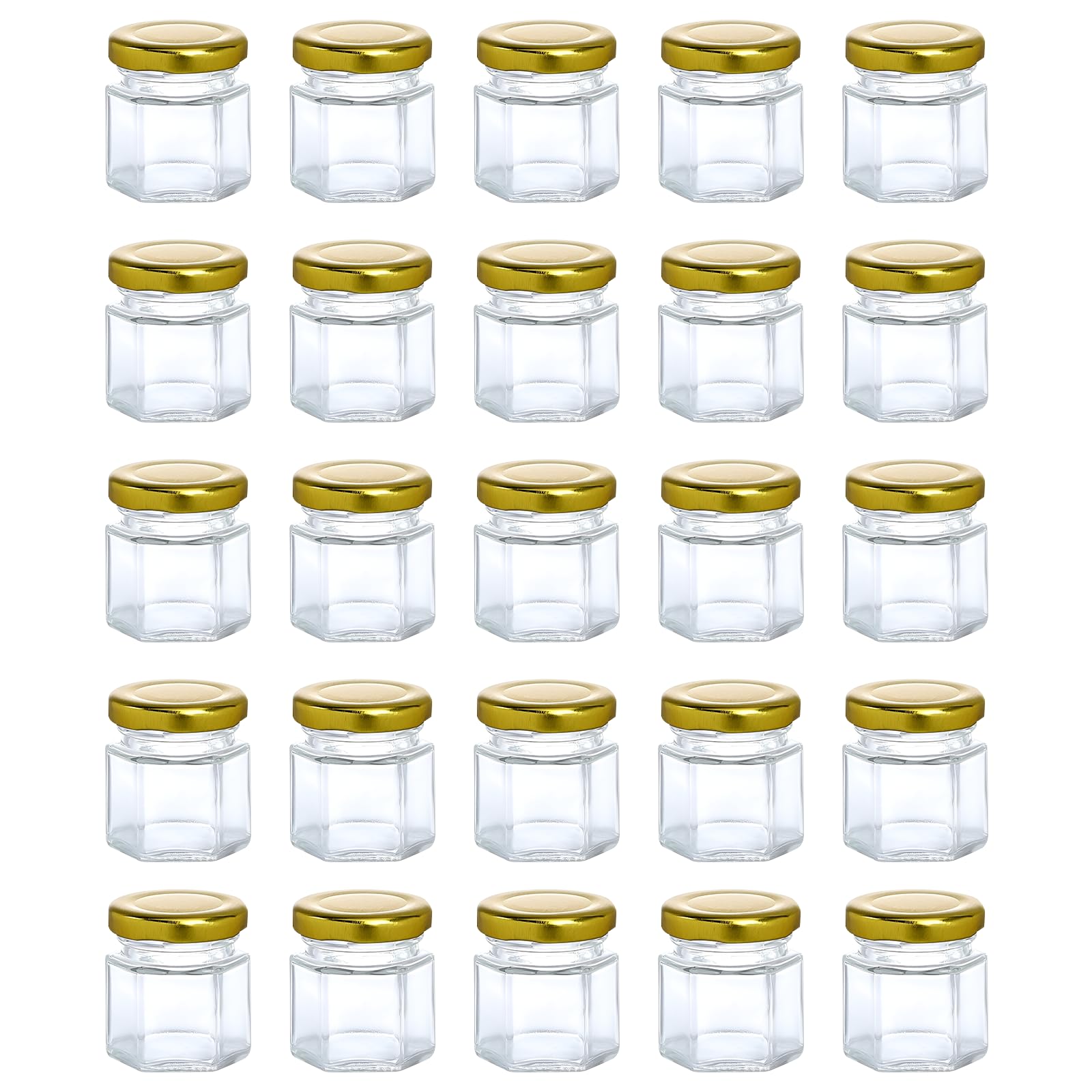 Samtek Gold 30Pcs 45Ml Hexagonal Small Glass Jars, Small Jar For Storage Mason Jars With Airtight Metal Lid Kitchen Storage Jars For Preservatives, Pickle, Jam Crafts, Honey Spices Small Jam Jars With Lids