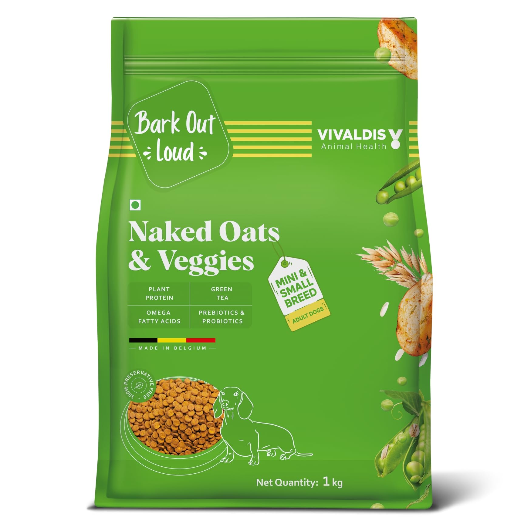 Bark Out Loud/Vivaldis - Naked Oats & Veggies, Small/Mini Breeds | Premium Veg Dog Food | Prebiotics & Probiotics, Vitamins and Fibre | Vegeterian Dry Dog Food Kibbles (1 Kg)