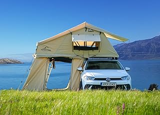 Auto Dachzelt mit Vorzelt 140x240 cm für 2 Personen – Vorzelt höhenverstellbar – inkl. Komfort-Matratze – Regenfest 5000mm Wassersäule