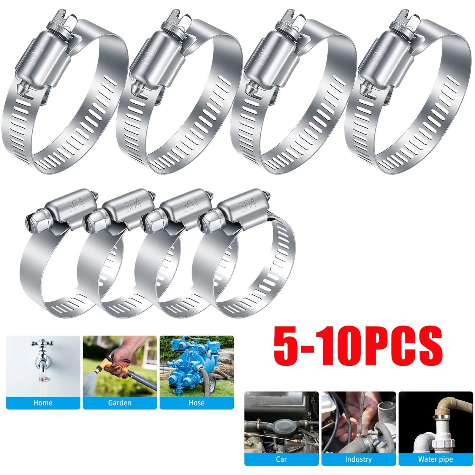 Abrazadera de manguera de engranaje helicoidal de acero inoxidable 304