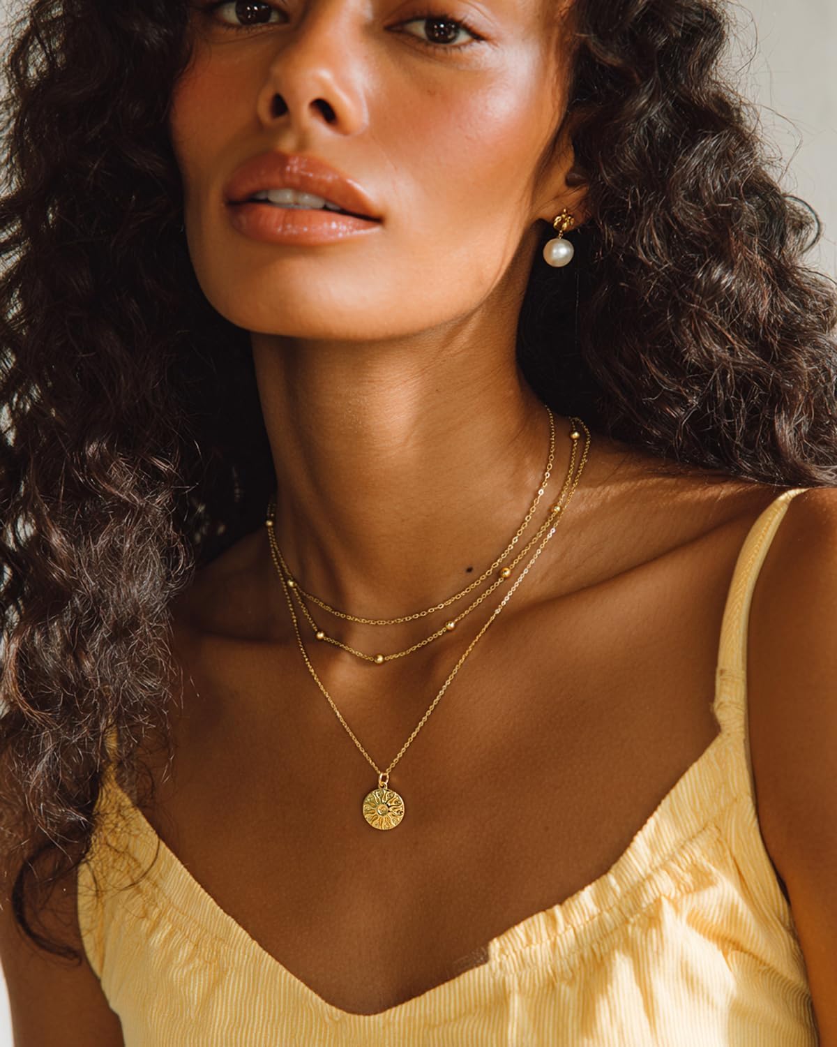 Dainty Pendant Gold Necklace for Women Layered 14K Diamond Pendant Gold Plated Necklace Cubic Zirconia Trendy Chain Choker Necklace Stack Gold Jewelry Gifts for Women - Image 3