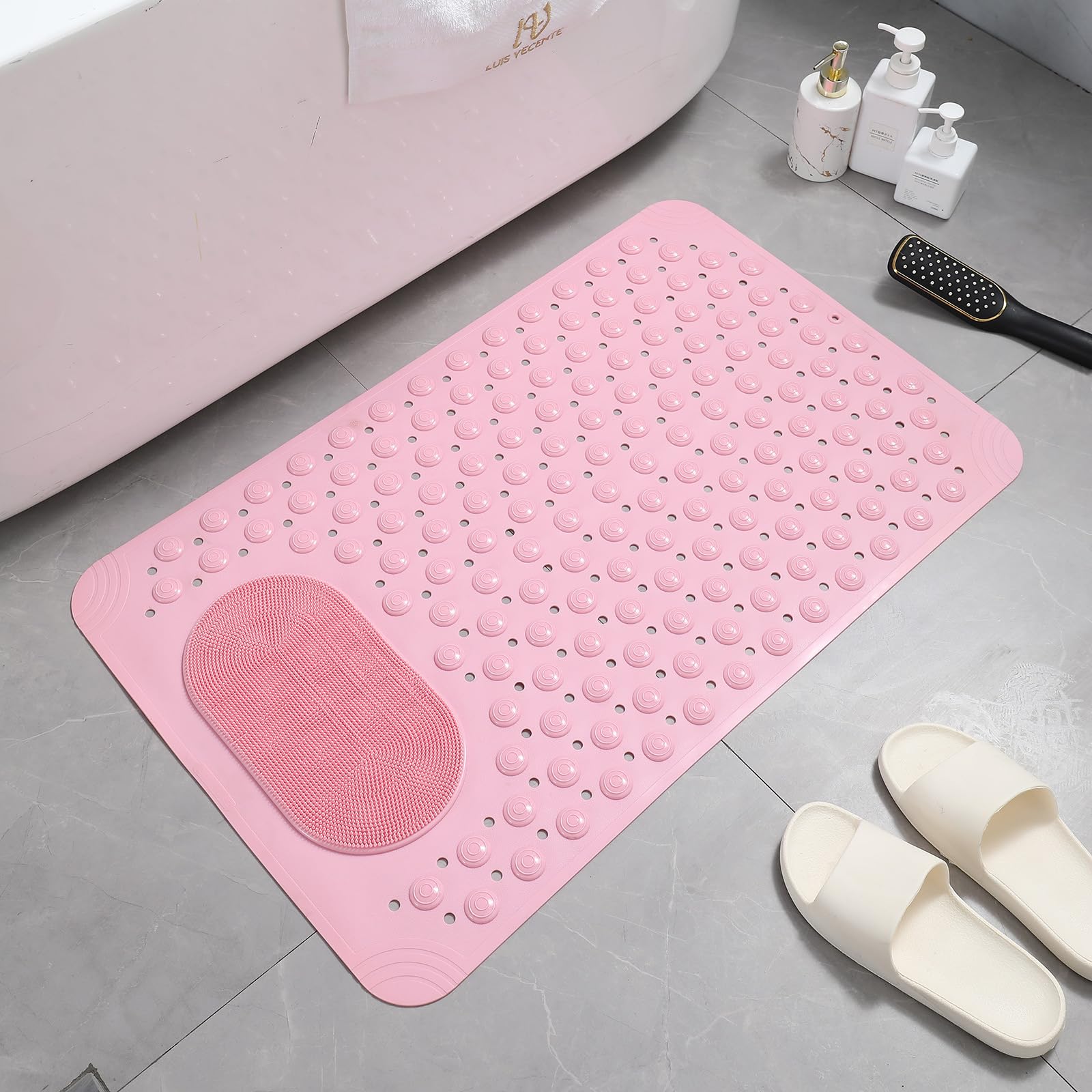 PANGBOER Tapis de bain doux avec rainures pour la relaxation des pieds et tapis de bain antidérapant avec ventouses