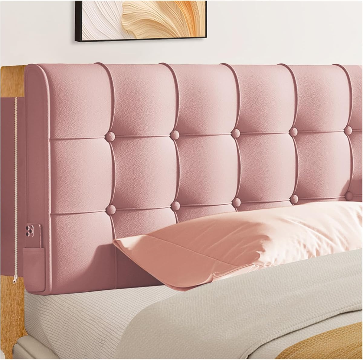 Upholstered Wall Mounted Headboard Queen Size Blue Cushion Peel and Stick Headboard Cover Soft Padded Backrest for Dorm Bed Frame Floating Adhesive Head Board Removable Bedroom Decor