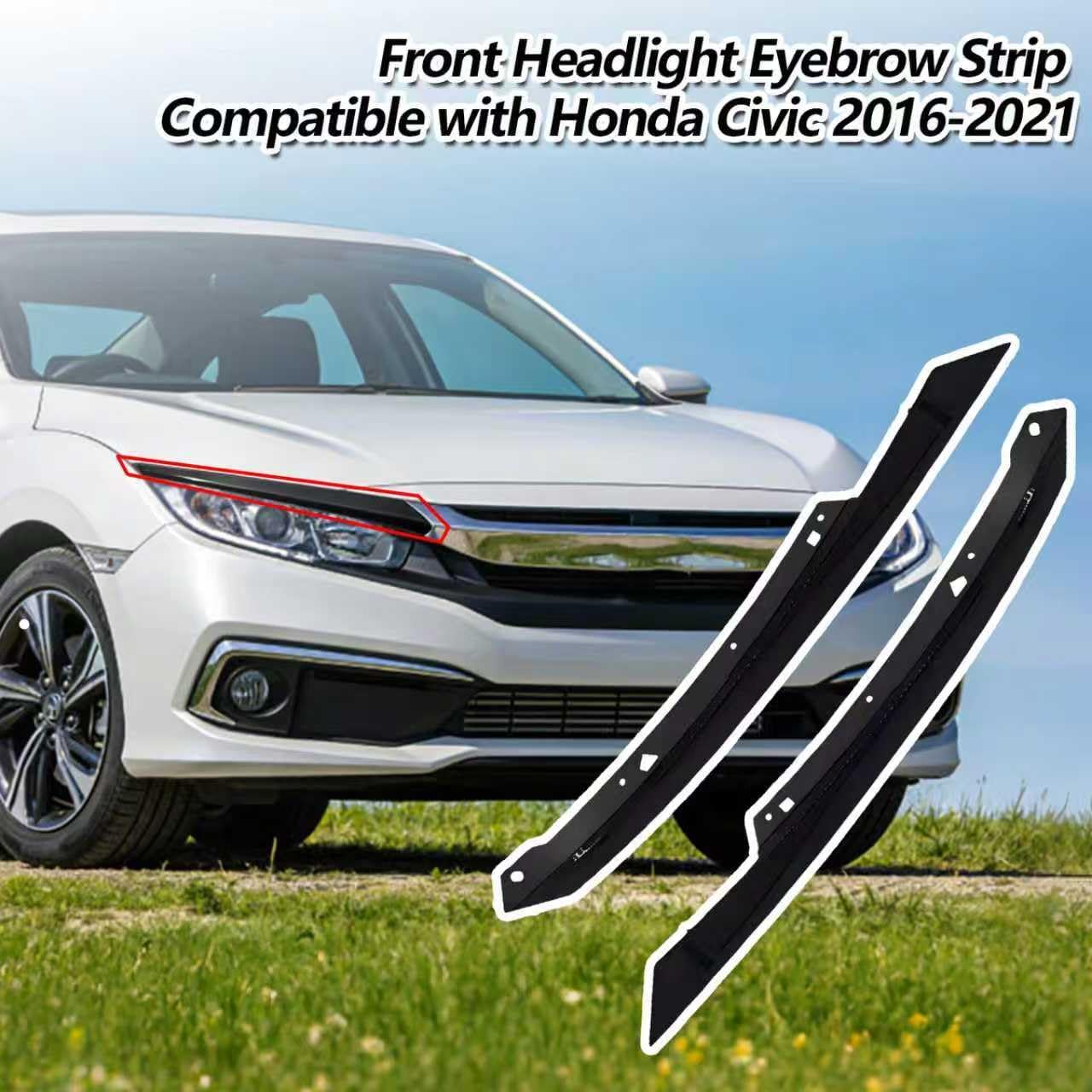1 Set Fit for Honda Civic 2016-2021 Front Headlight Eyelid Molding Trim Eyebrow Strip, Driver and Passenger Side Head Light Bumper Molding Trim Cover Eyebrow Decoration Bezel for HO1212117 HO1213117