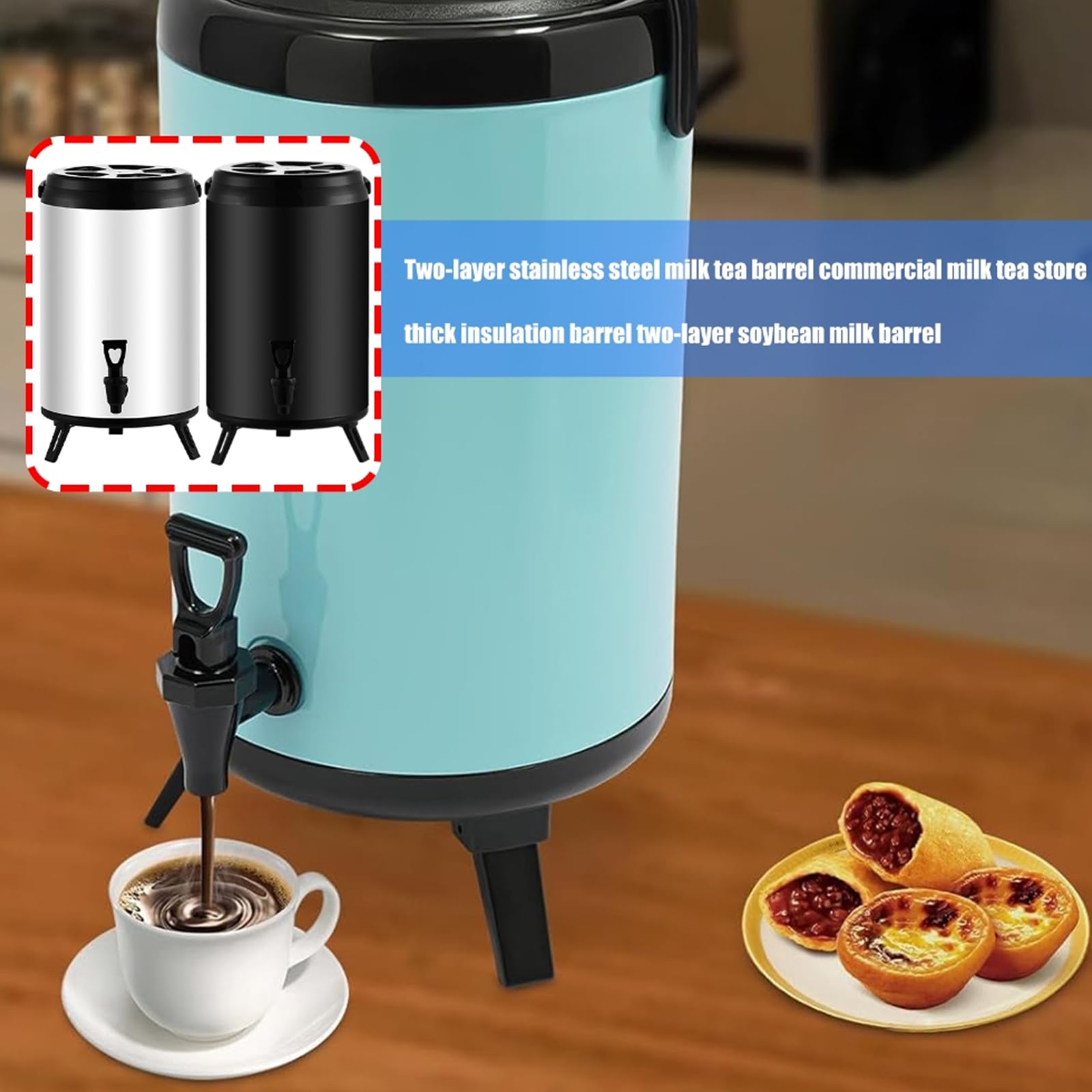 Dispensador de bebidas calientes de 8 litros de acero inoxidable blanco a prueba de fugas y para café, uso comercial, dispensador de bebidas de acero inoxidable para leche y café