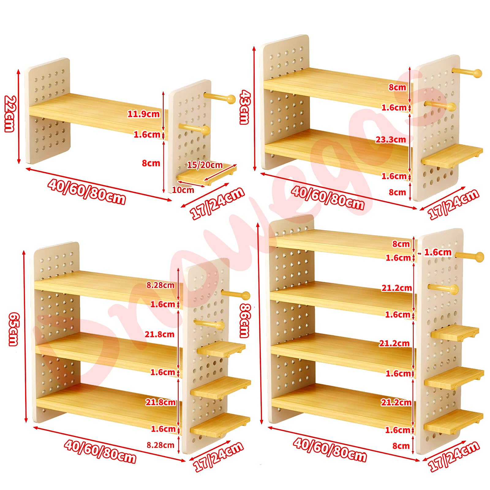 Scaffale da scrivania a 4 ripiani in legno massello, 40 x 17 x 86 cm, facile da montare, scaffale Detive nizer per Boo, ufficio e forniture per studenti, colore legno rustico Sto Solut