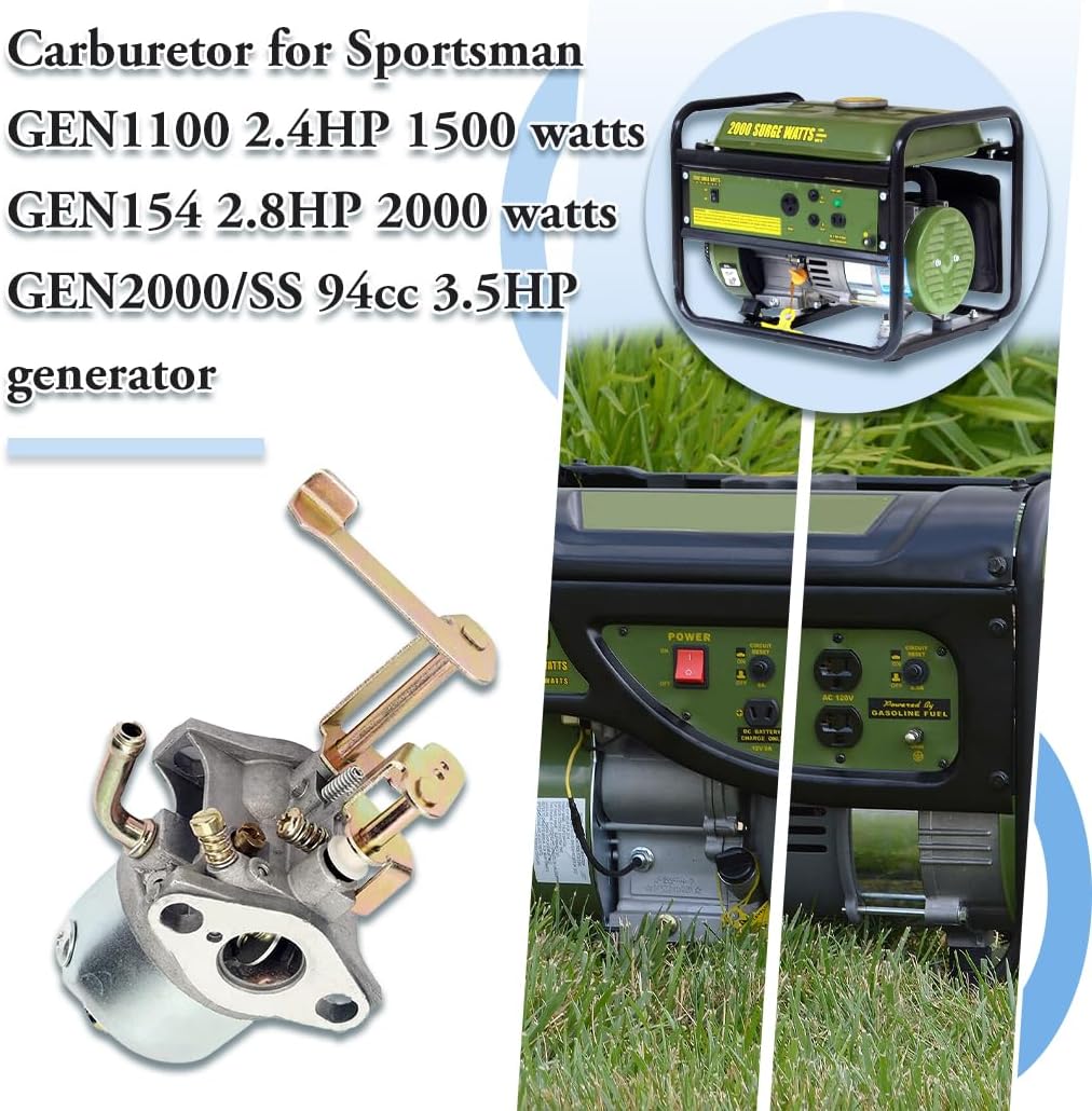 Carburetor for Buffalo Tools Sportsman GEN1100 GEN154 2.4HP 2.8HP 1500 2000 Watts Firman Ridgid Pulsar 4-Stroke OHV Engine Portable Gasoline Generator with Spark Plug Gasket Fuel Line Filter Carb Kits
