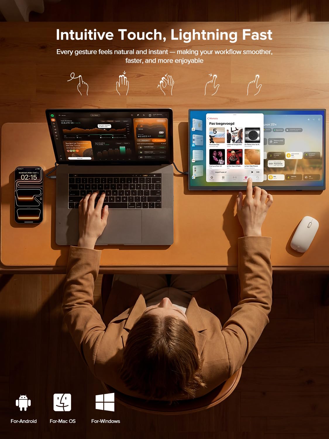 UPERFECT 18.5" Przenośny Monitor Dotykowy 120Hz Monitor do Gier, 10 Punktów Dotykowych FHD HDR FreeSync, Regulowany 180 ° Wsparcie i VESA, Drugi monitor podróżny do laptopa, PC i konsol do gier